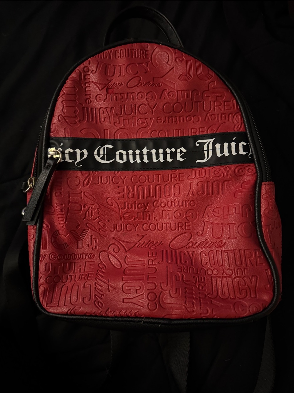 Juicy Couture Red Embossed Logo Mini Backpack with Black Trim